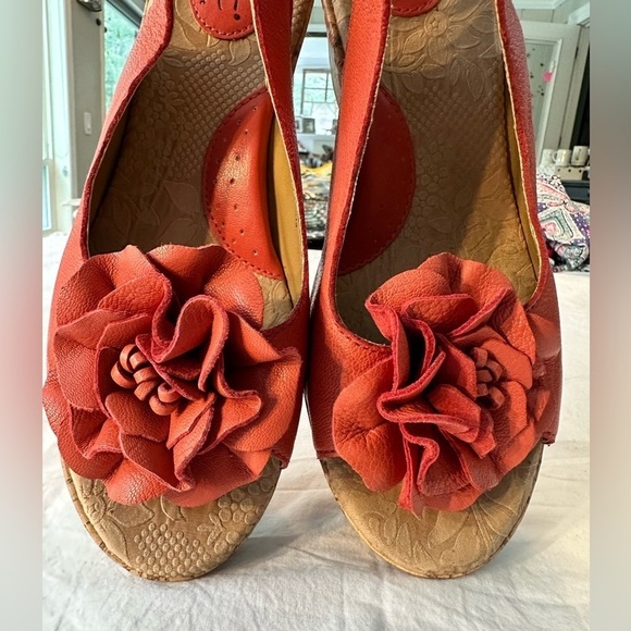 Women’s b.o.c. Cork Wedges, Coral Leather Size 9 - Picture 1 of 16